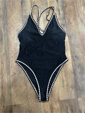 Swimsuits For All Black One-Piece Swimsuit with White Trim